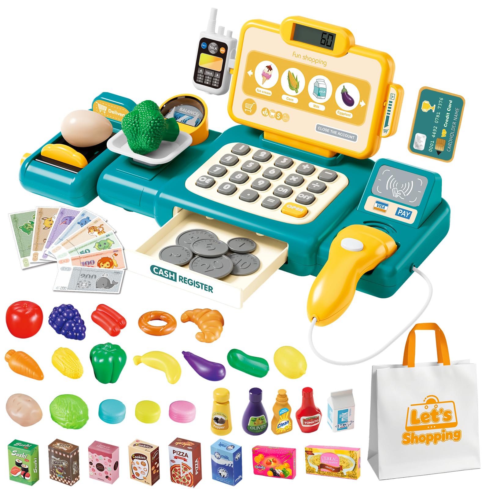 Fegalop cash register toy with calculator supports kid-friendly math practice.
