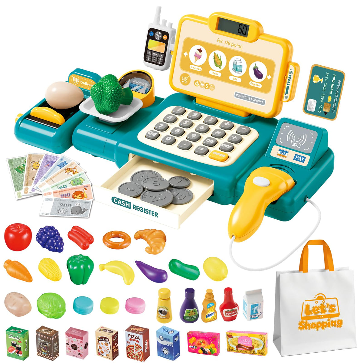 Fegalop cash register toy with calculator supports kid-friendly math practice.
