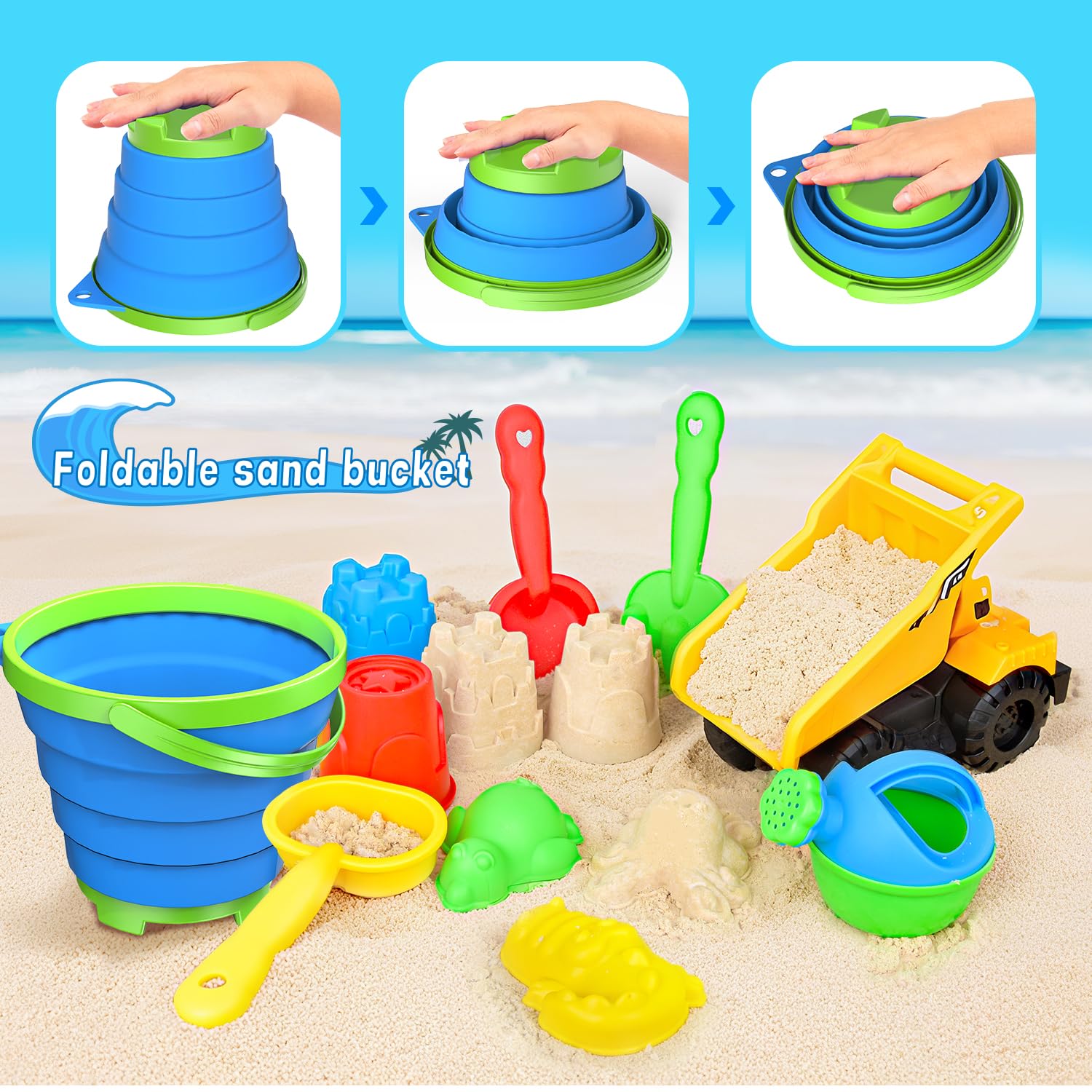 Fegalop collapsible beach bucket folds flat for easy transport