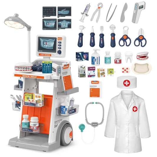 Fegalop Doctor Kit 32 Accessories with lighted station for imaginative pretend play.