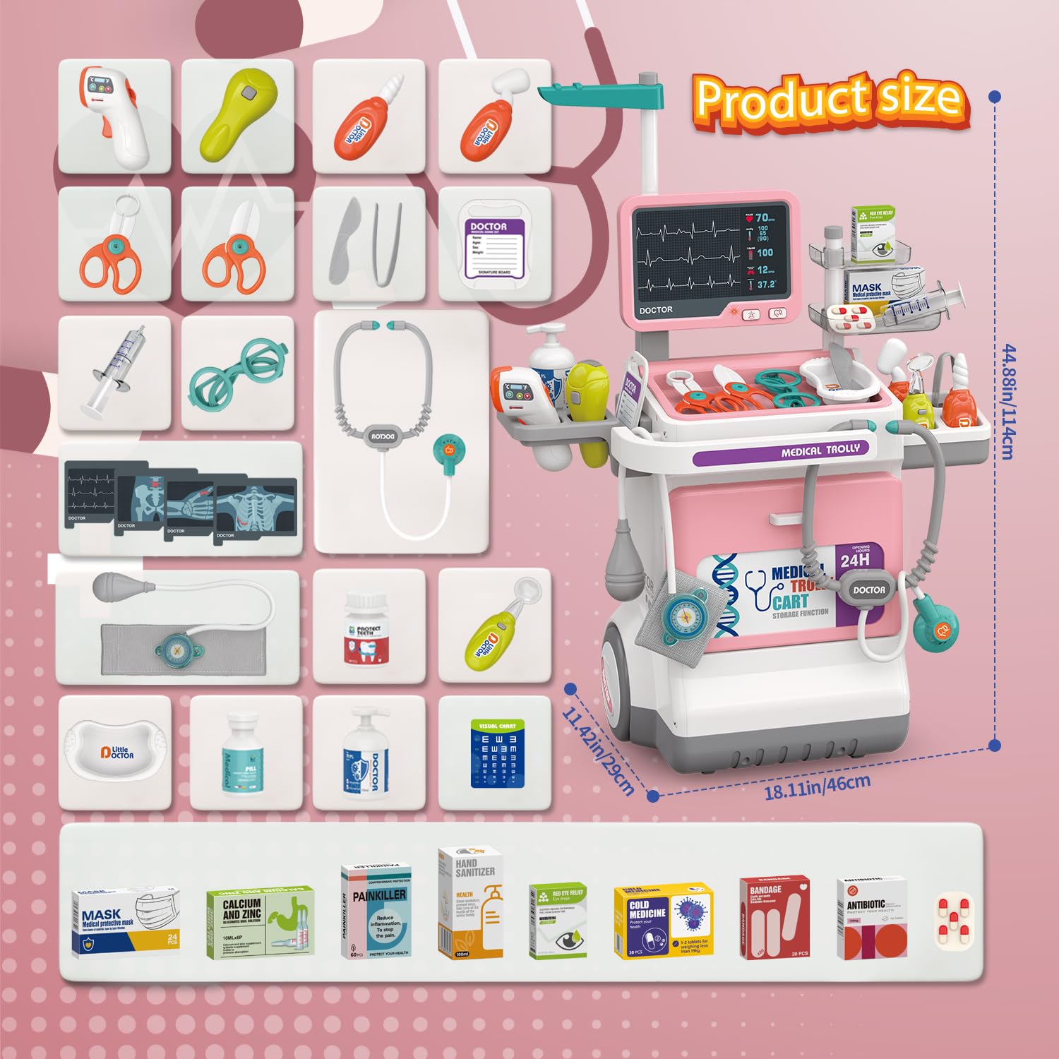 Fegalop doctor kit ecg monitor with lights simulate vital signs for immersive play