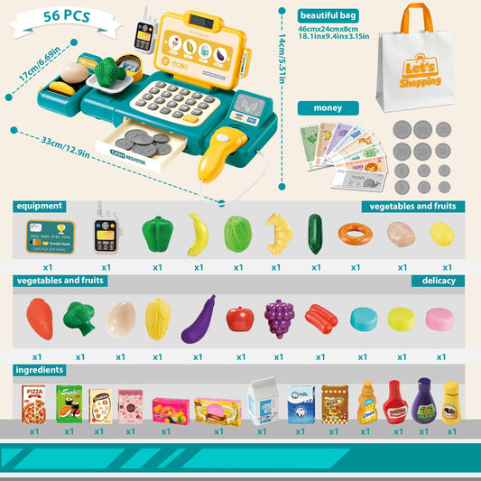 Fegalop grocery store set with sound effects promotes imaginative play and social interaction.