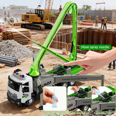 FEIDAMA concrete pump toy features a detailed cabin for realistic operation.
