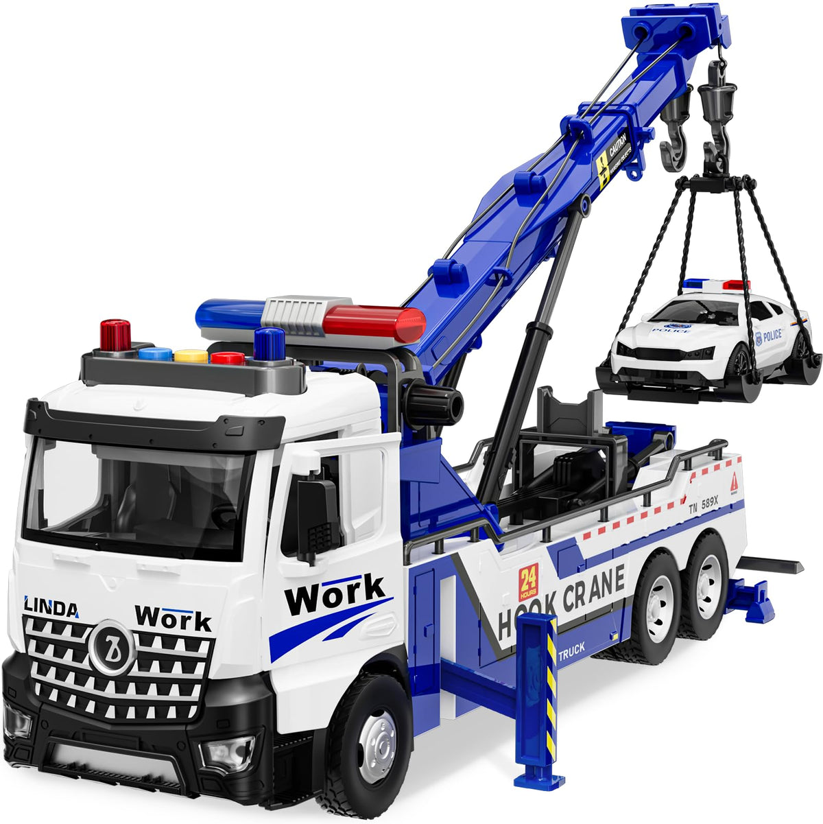 FEIDAMA crane tow toy front view shows durable build for play.