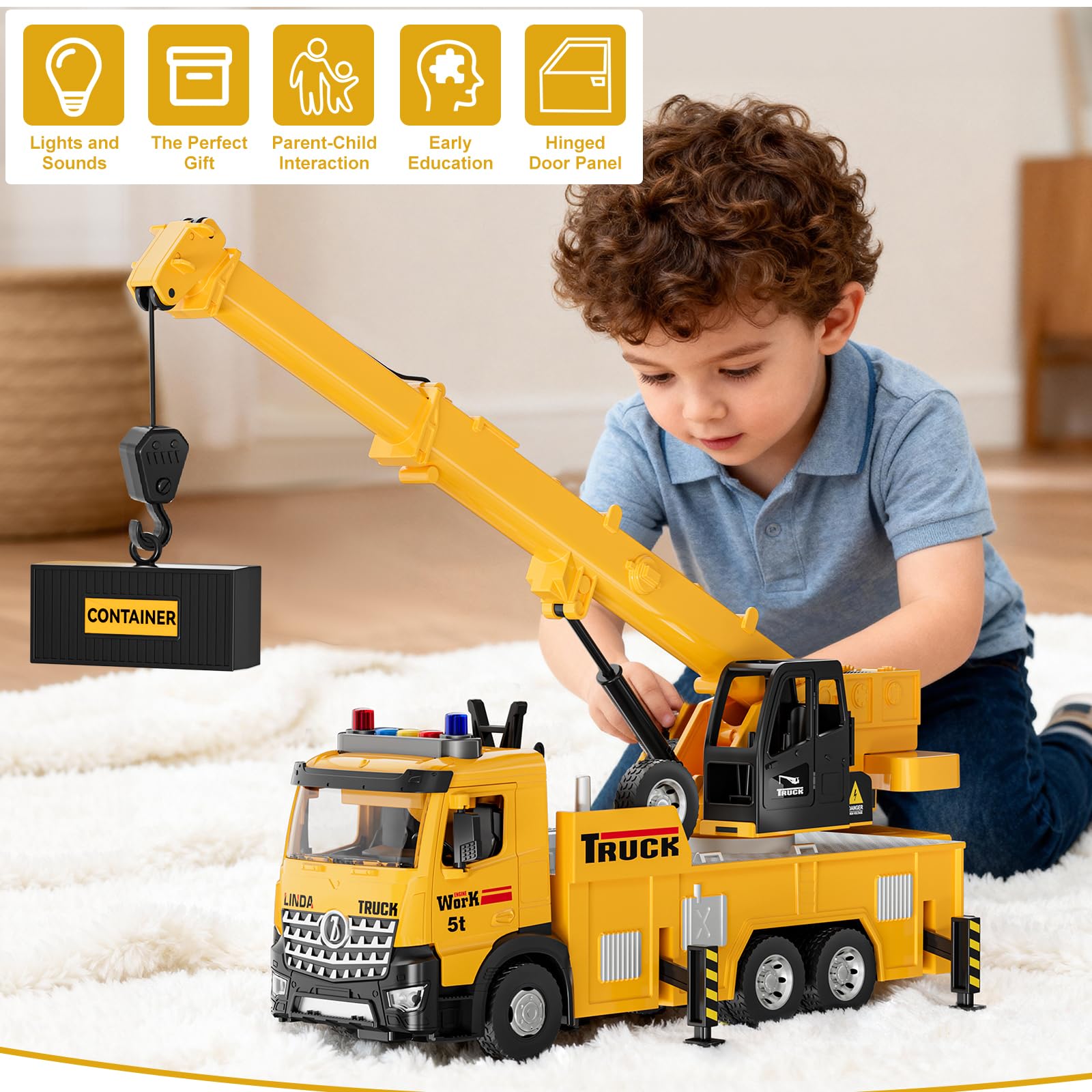 FEIDAMA mobile crane toy light and sound effects enhance engaging play experiences
