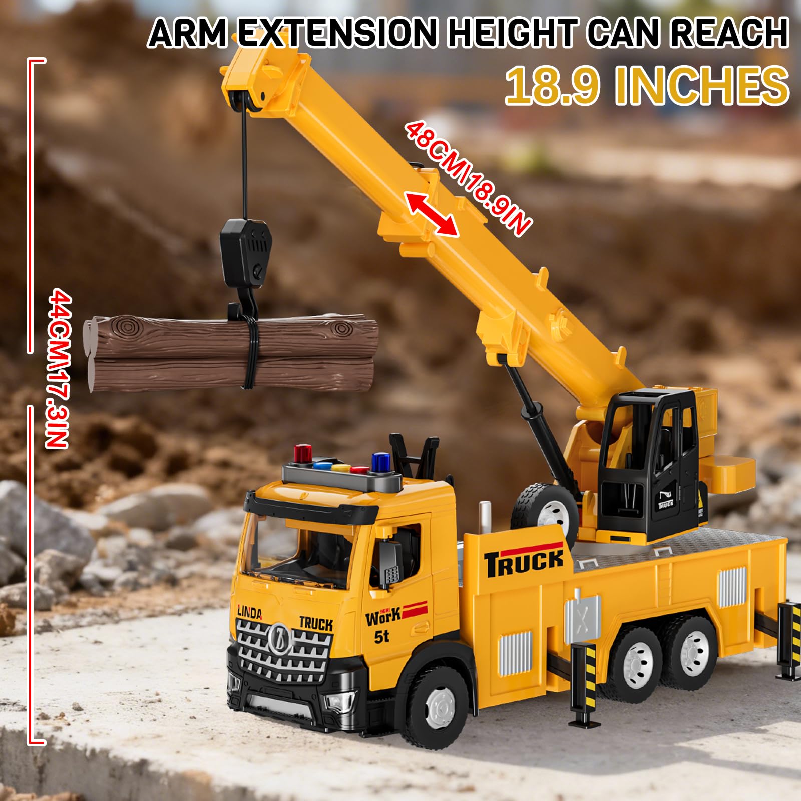 FEIDAMA mobile crane toy side view highlighting multi‑joint mobility for dynamic posing
