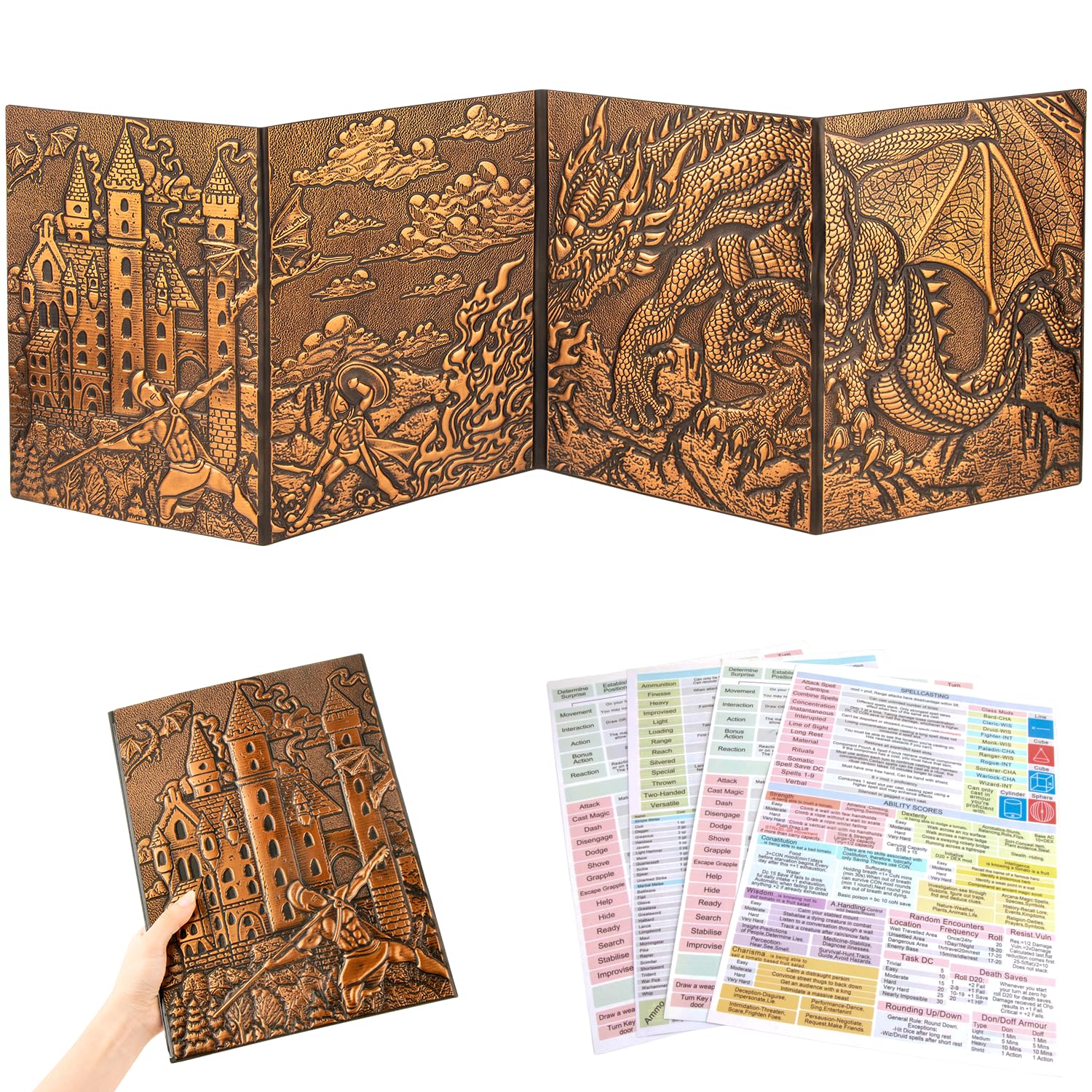FEIDIAO DND screen with embossed dragon cover for immersive gameplay sessions