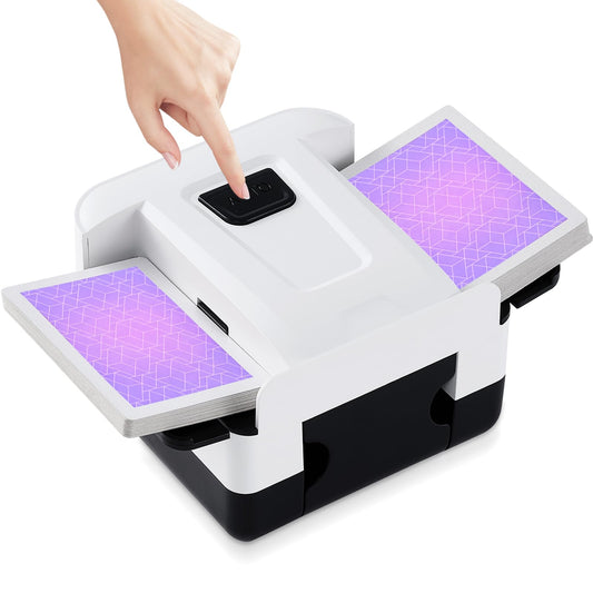 FEIERYA auto card shuffler two-deck front view for quick shuffles
