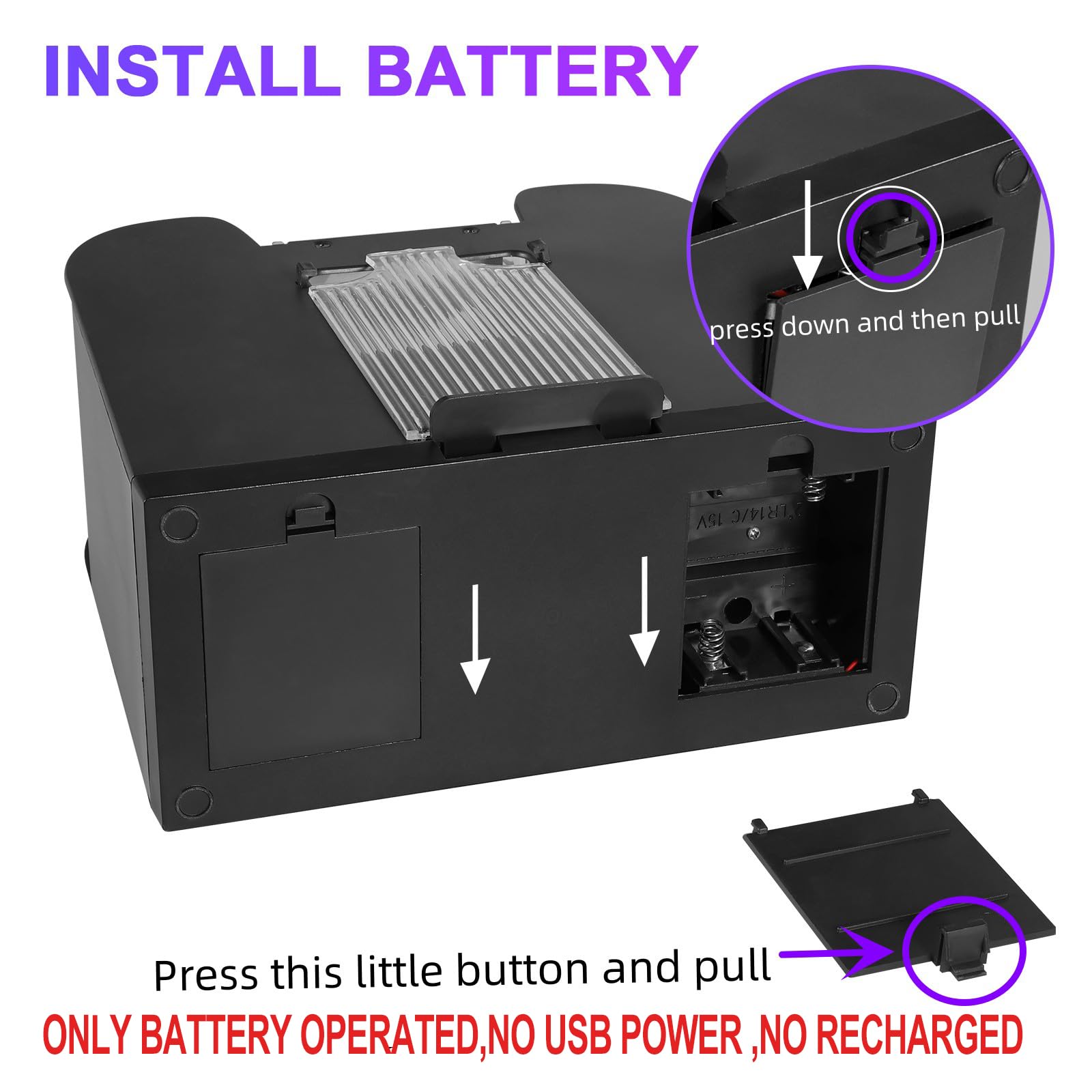 Requires four C batteries for cordless FEIERYA shuffler operation
