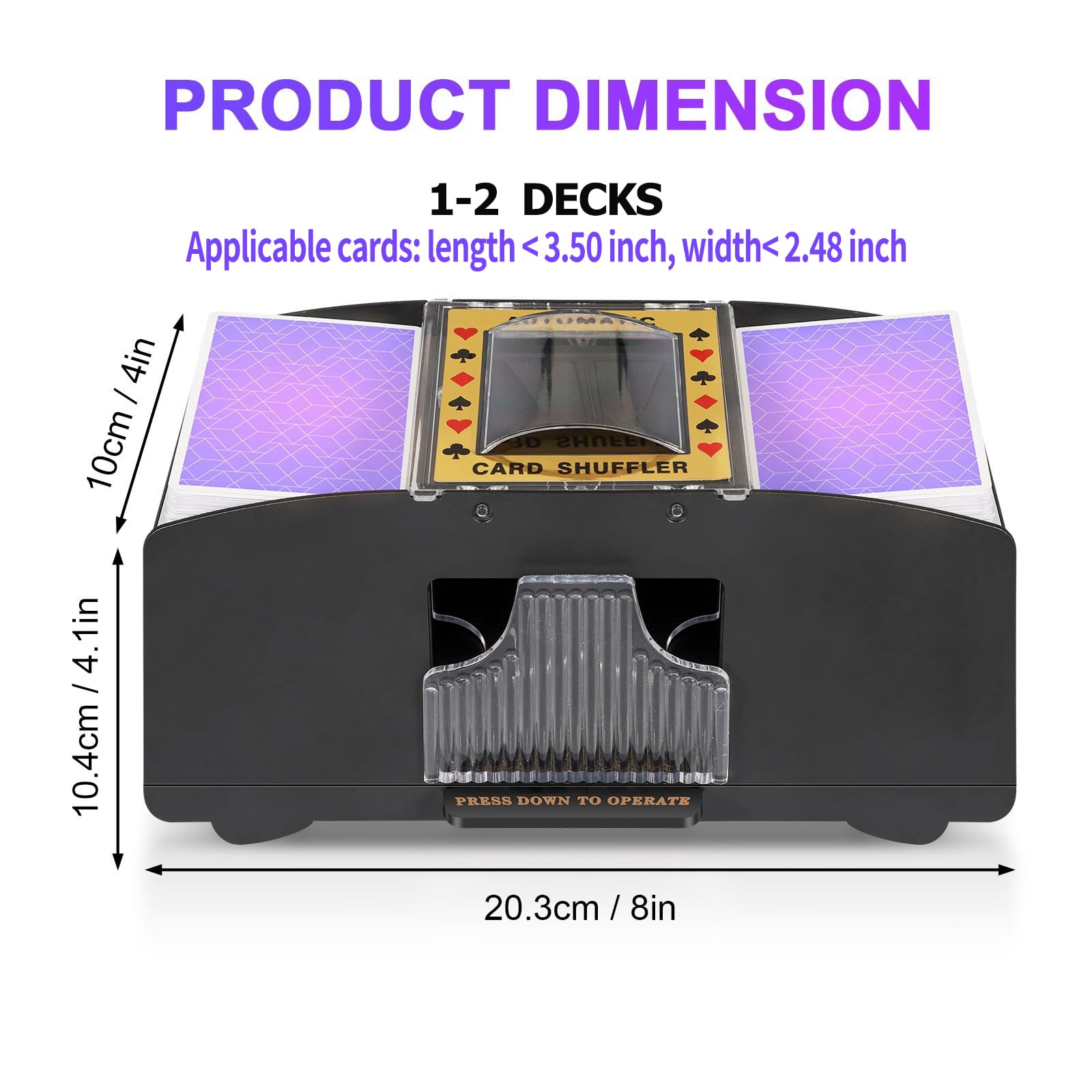 FEIERYA card shuffler, side view, compact design for home use.