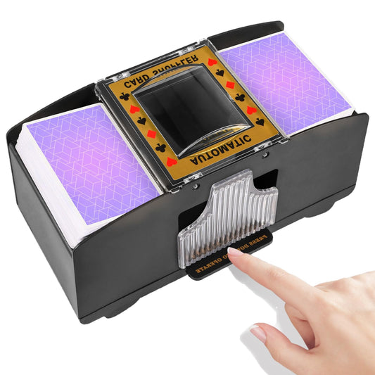 FEIERYA card shuffler, top view, shuffles two decks quickly for faster game start.