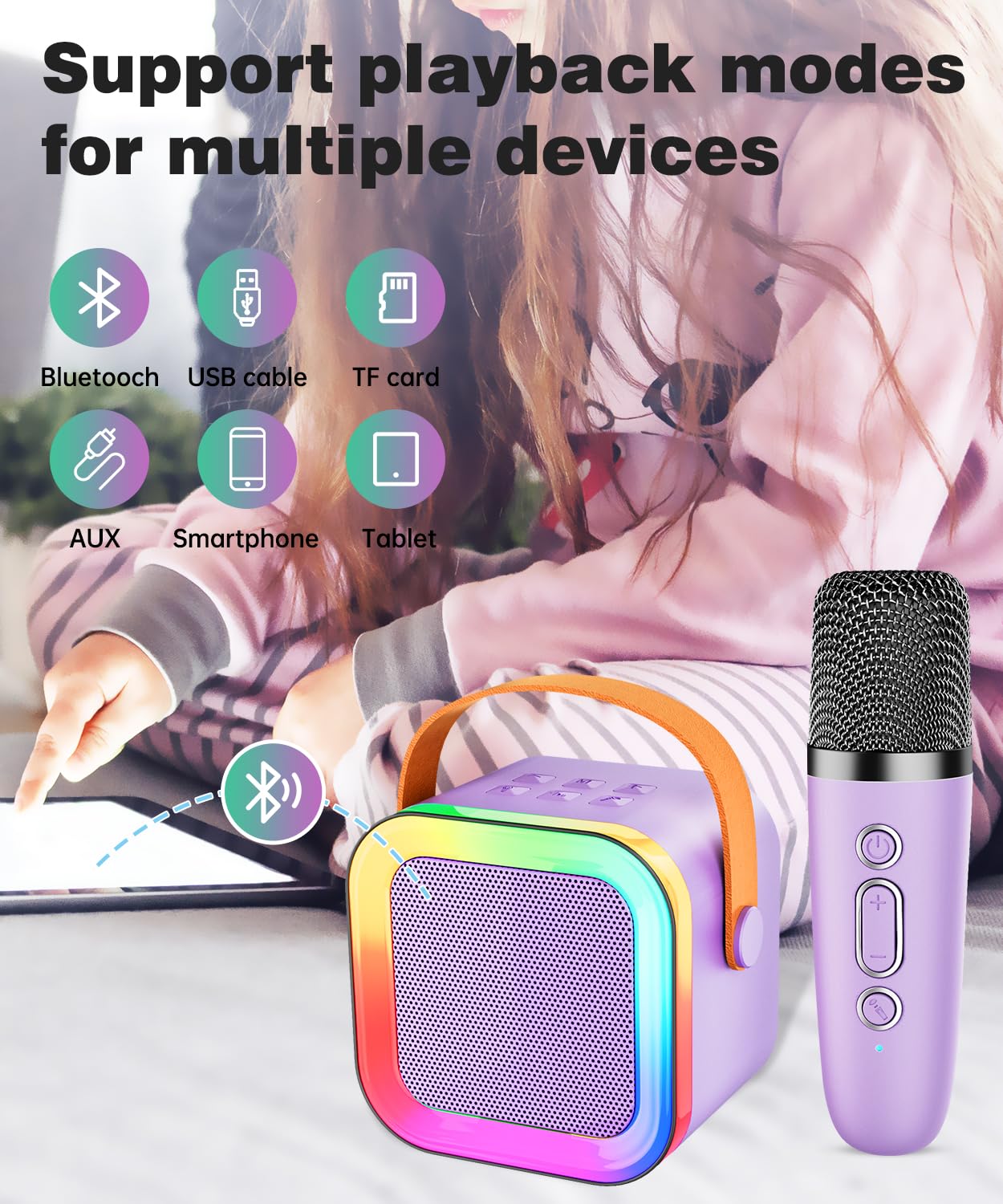 Feix g mini karaoke purple shows 360 surround sound in action.