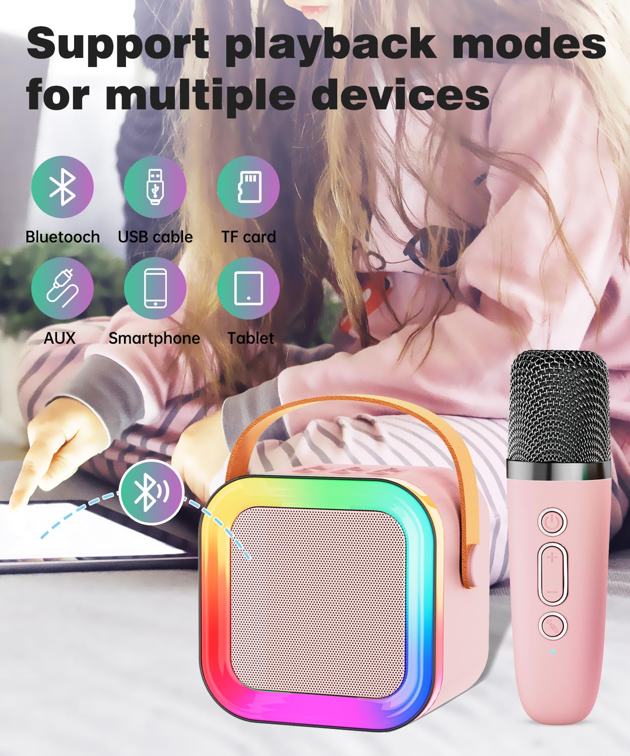 Feix g mini karaoke ambient light effects synchronized to music.