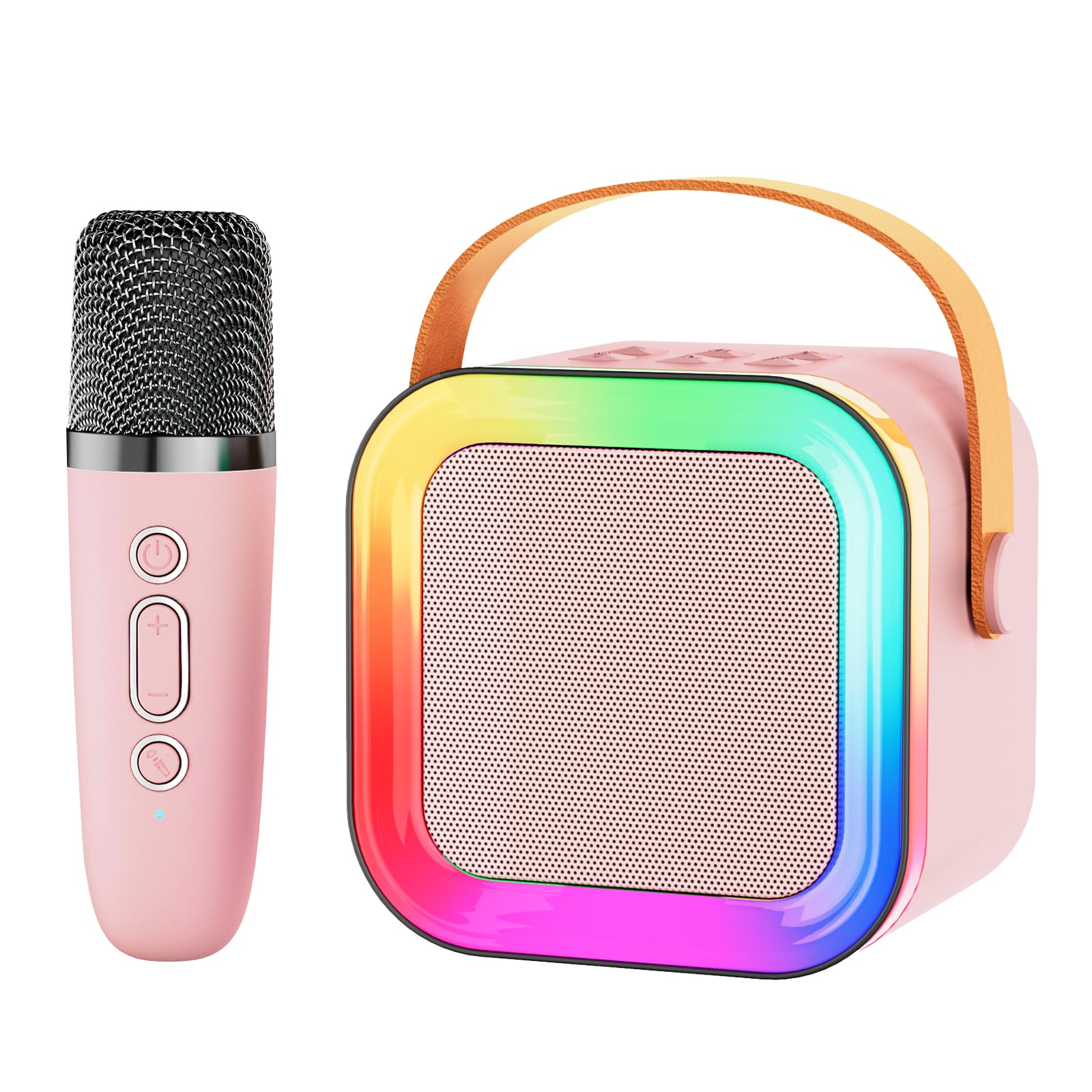 Feix g mini karaoke pink front view for home singing with one mic.