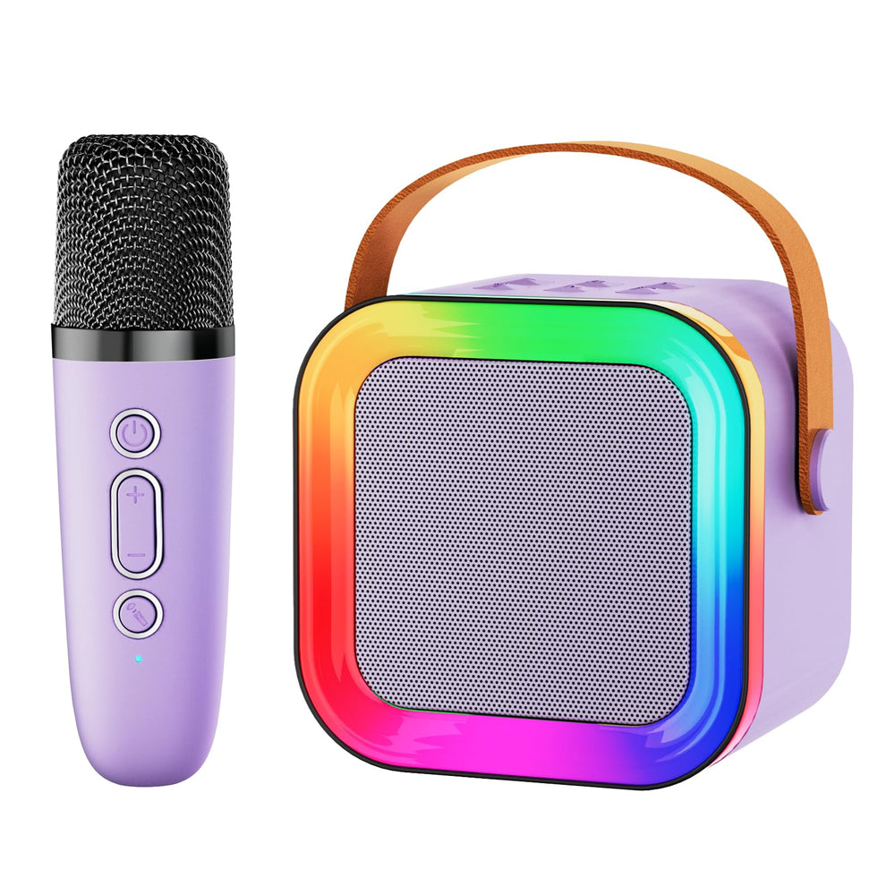 Feix g mini karaoke purple front view with lights for parties.