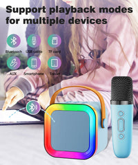 Feix g mini karaoke blue LED lights create dynamic party ambiance.