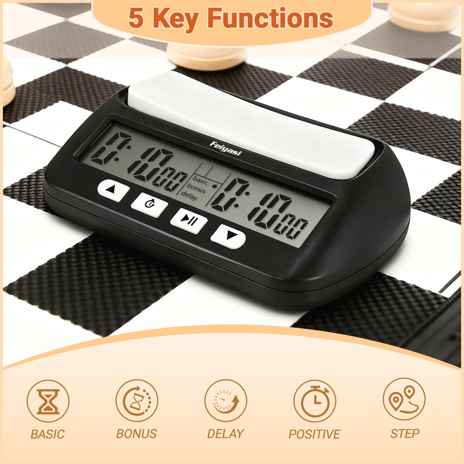 Feiyasi digital chess clock display with clear timing readouts
