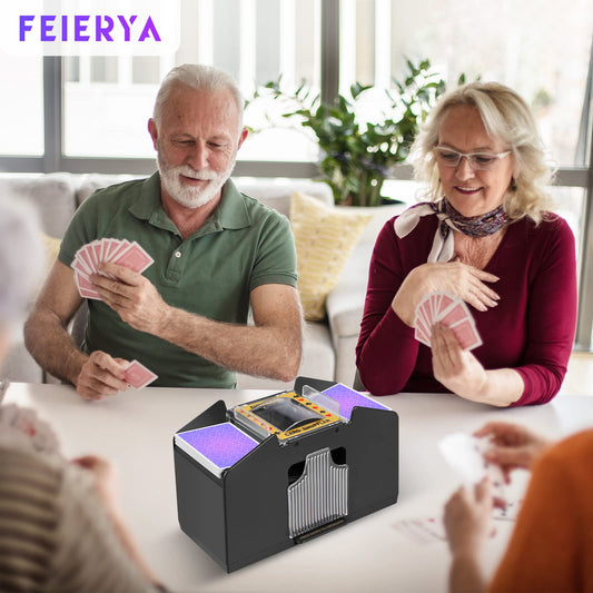 FEIERYA 4-deck shuffler front view with cards ready to shuffle.