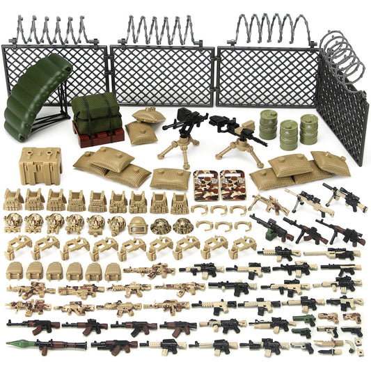 Feleph military weapons set desert camouflage rifles for realistic battlefield play.