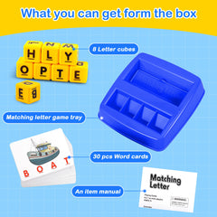Fenikso letter cubes display the alphabet for hands-on spelling practice.