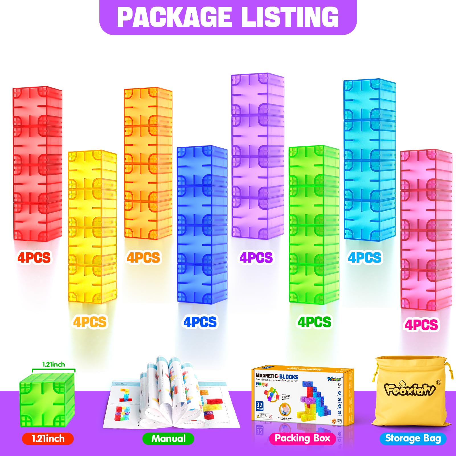 Feoxialy translucent magnet blocks support beginner construction play.