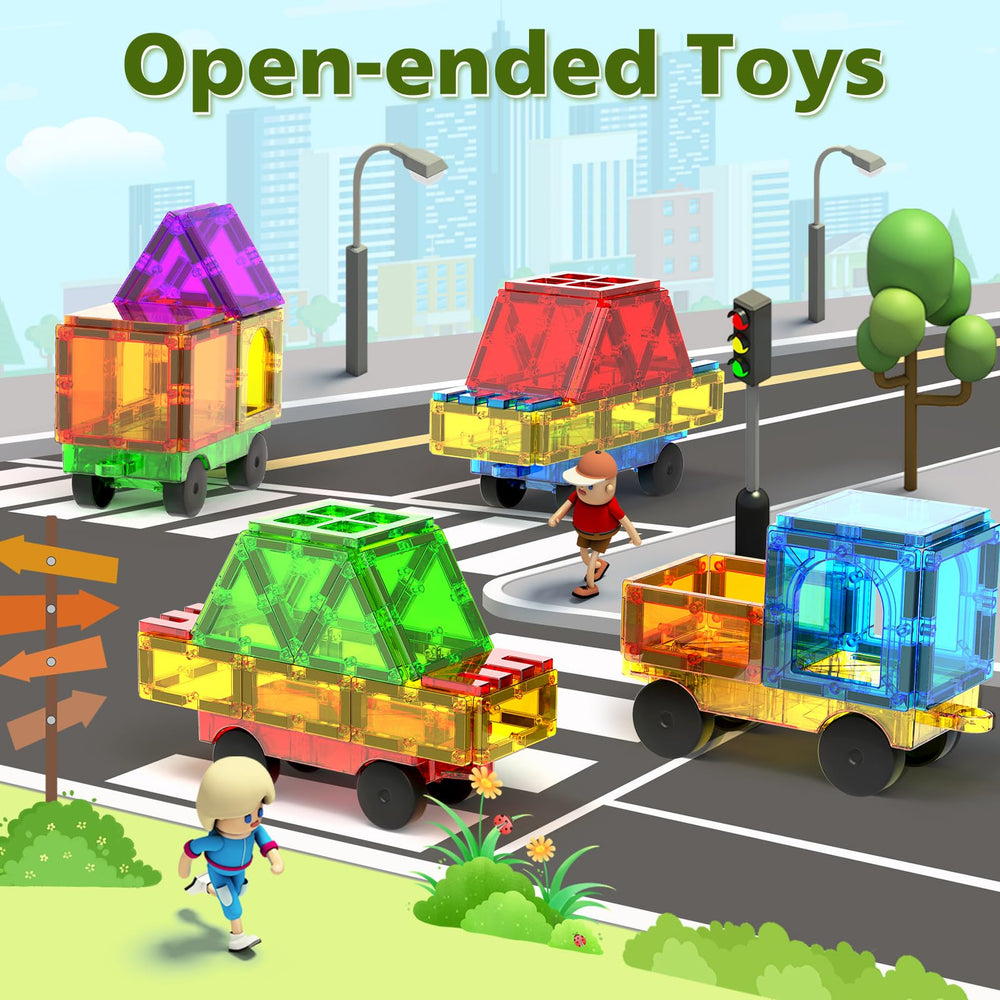 Feoxialy magnetic tiles car blue base featuring seamless magnet connections for quick builds.