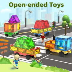 Feoxialy magnetic tiles car blue base featuring seamless magnet connections for quick builds.