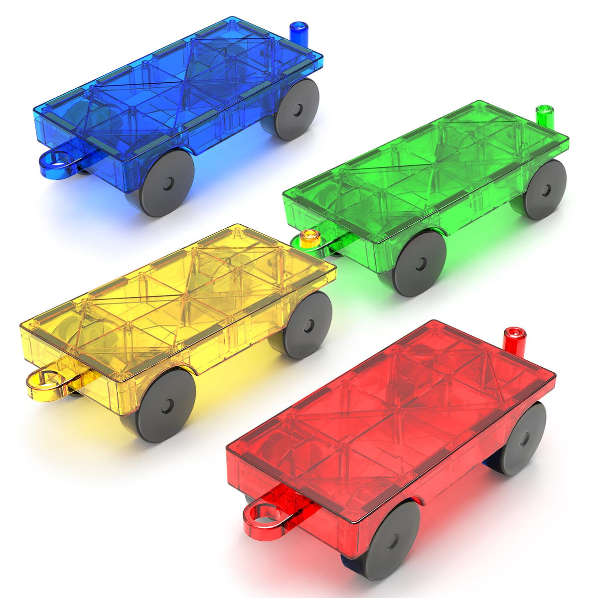 Feoxialy magnetic tiles car green base with smooth wheels for creative play.