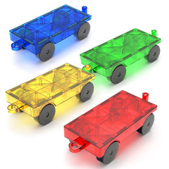 Feoxialy magnetic tiles car green base with smooth wheels for creative play.