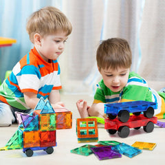 Feoxialy magnetic tiles car yellow base inspiring imaginative design and expansion.