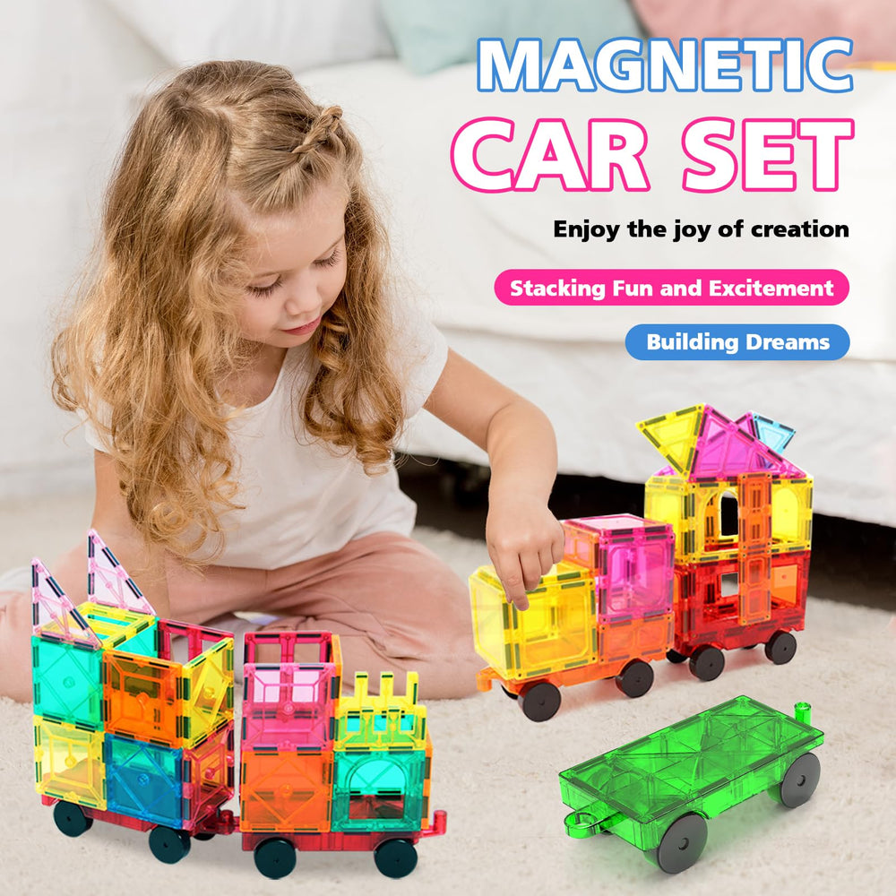 Feoxialy magnetic tiles cars open-ended assembly invites creative building sessions.