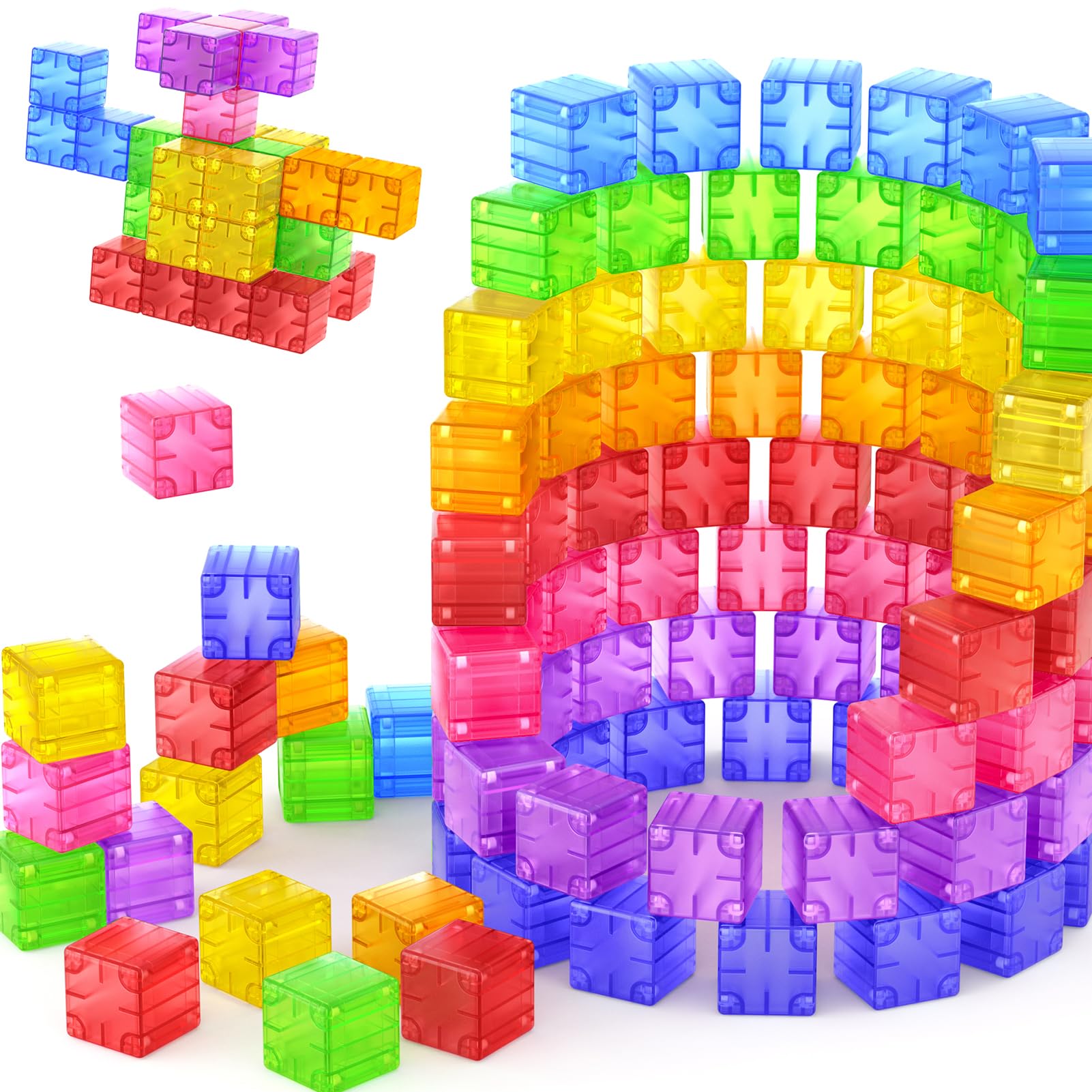 Feoxialy rainbow magnetic cubes for colorful assembly and STEM exploration.