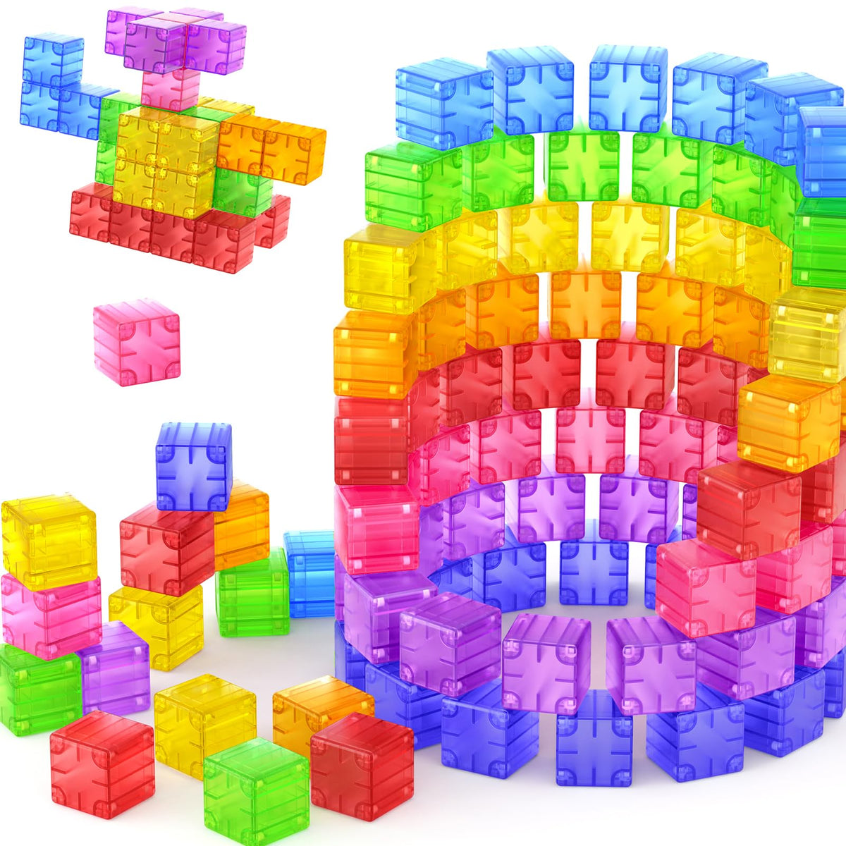 Feoxialy rainbow magnetic cubes for colorful assembly and STEM exploration.
