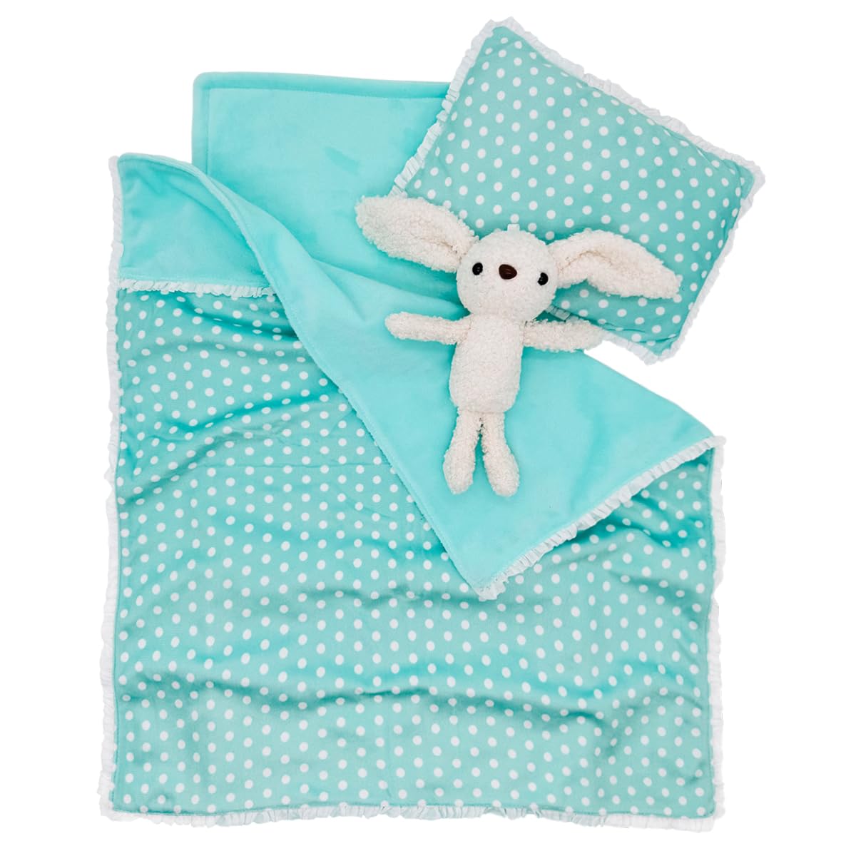 Ferberbears baby doll bedding blanket in soft green for cozy playtime