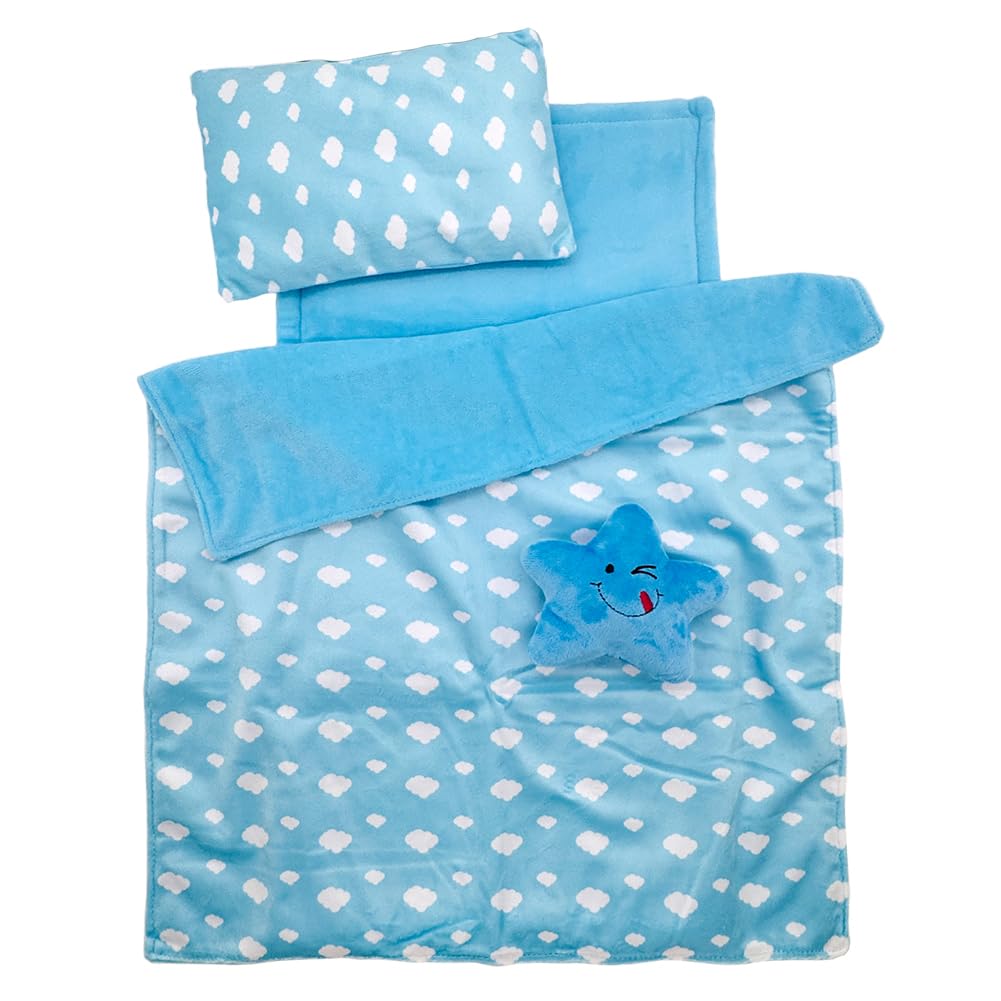 Ferberbears blanket blue with clouds offers cozy playtime for 16-20 inch dolls.
