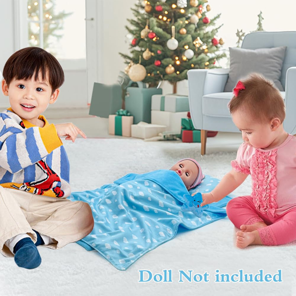Ferberbears blue cloud design detail adds visual charm to doll bedroom setups.