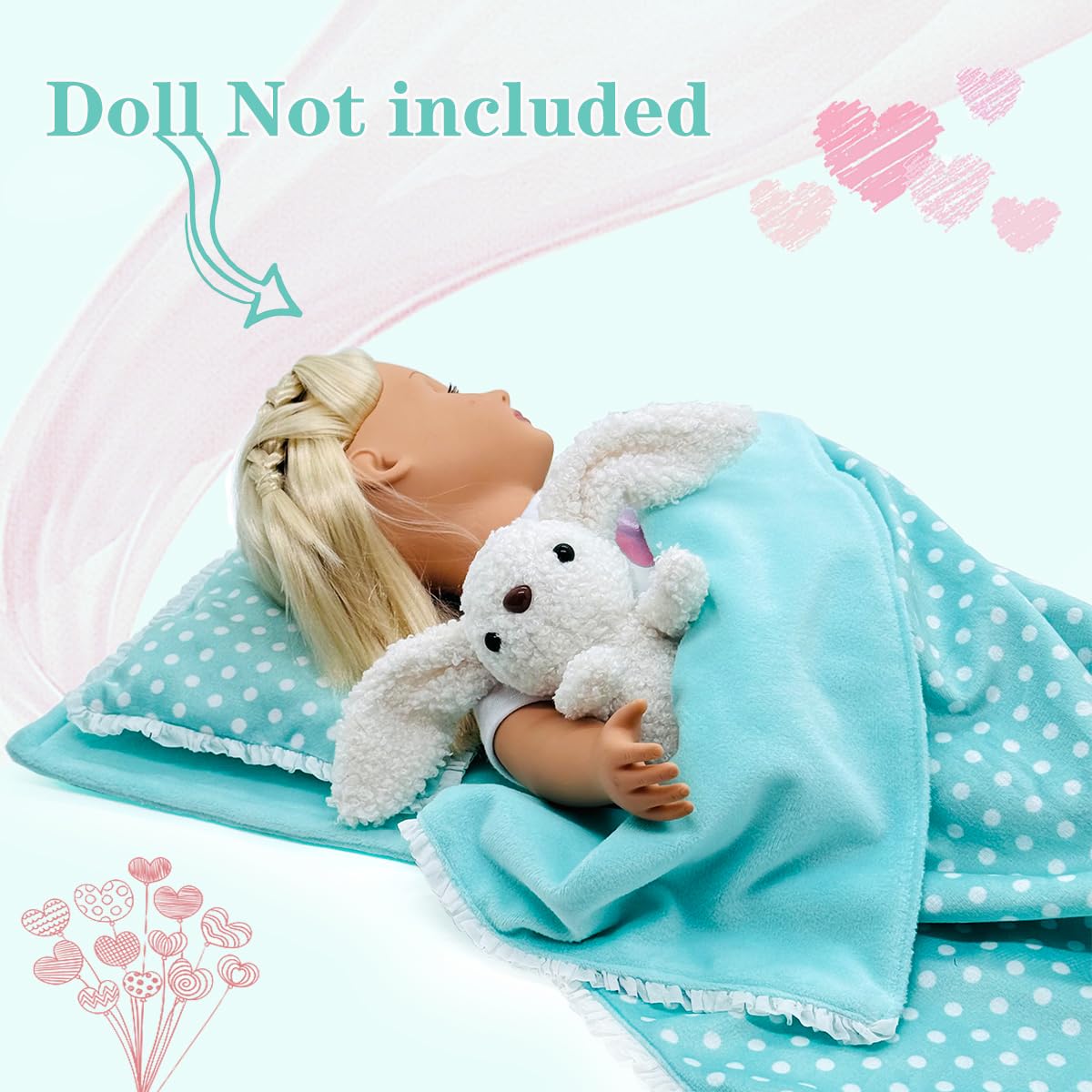 Ferberbears doll bed green setup shows complete bedding arrangement