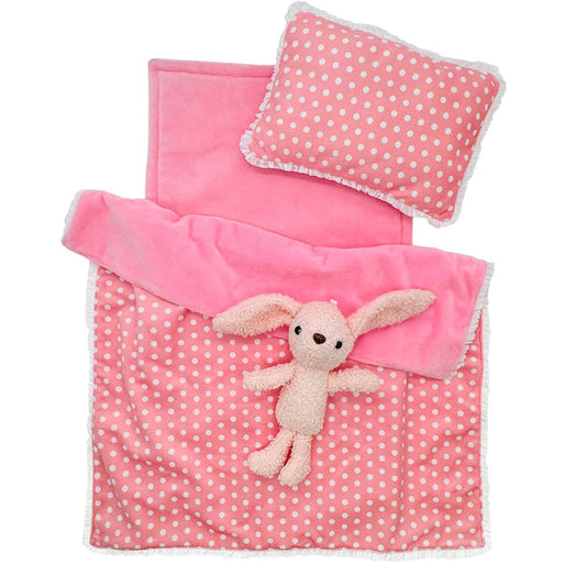 Ferberbears doll bedding blanket in pink, ultra-soft for cozy play sessions.