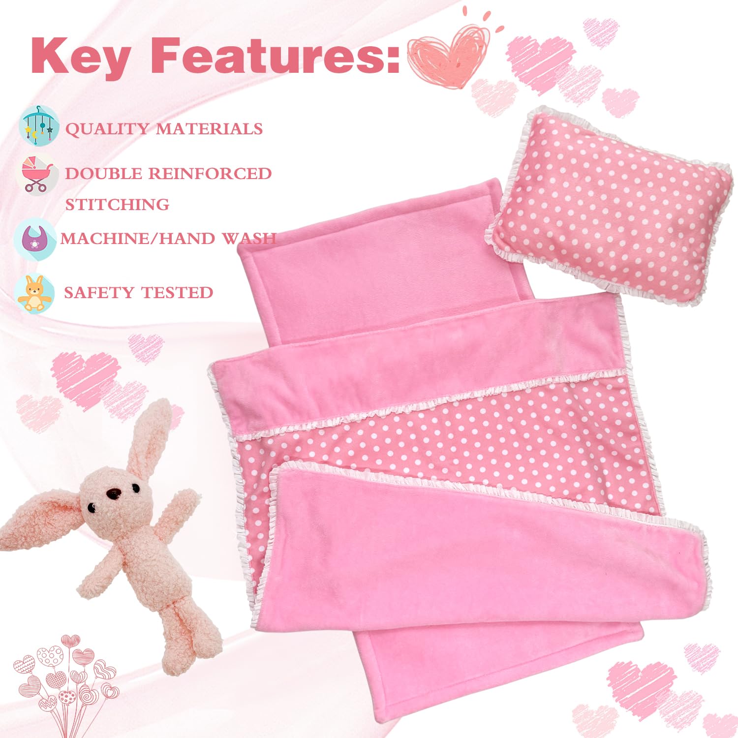 Ferberbears doll bedding mattress soft and thick for comfortable doll naps.