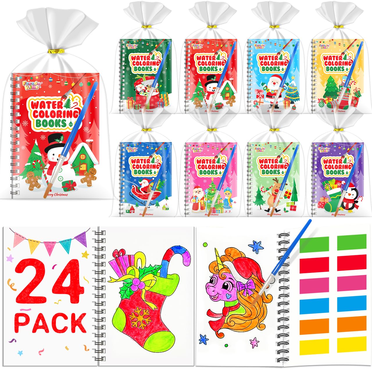 FEREDO KIDS coloring books 24-pack with Christmas themes for festive party favors.