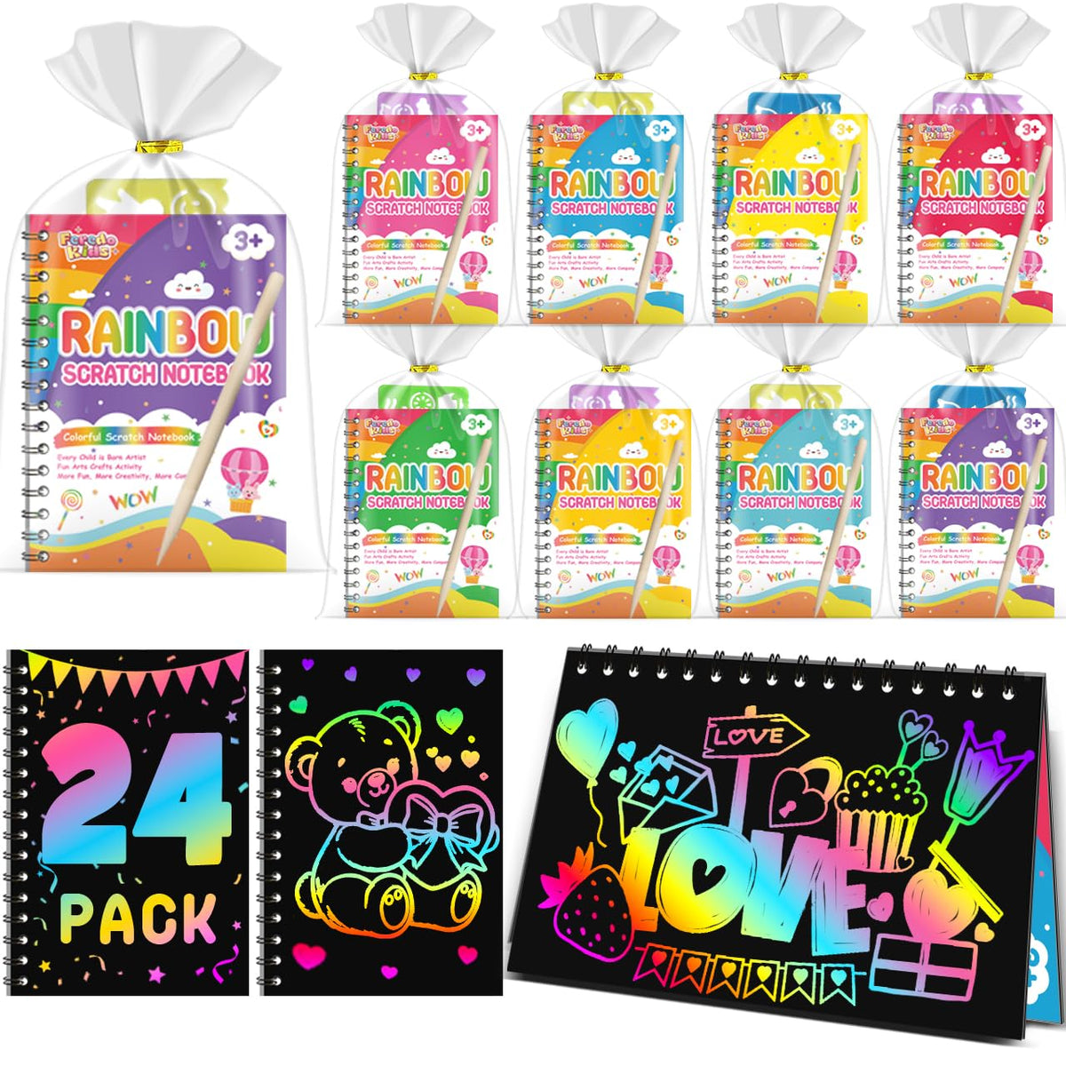 FEREDO KIDS rainbow scratch art notebook reveals color after scratching, ideal for classroom gifts.