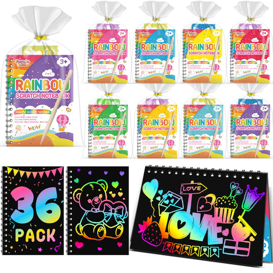 FEREDO KIDS valentines scratch art notebook 36-pack ready for classroom gifts and creative doodling.