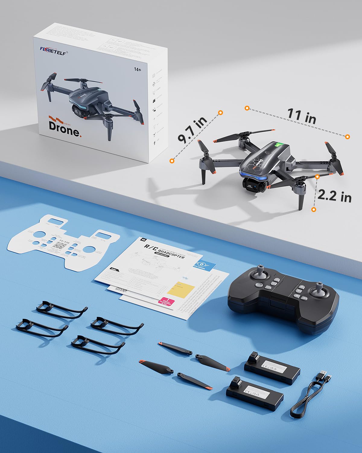 FERIETELF T29 drone with propeller guards for safer flights.