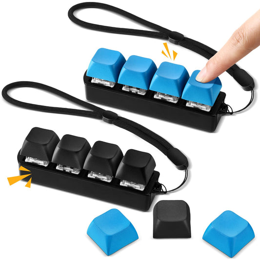 Ferreve keyboard fidget toy front view; focused work in black and blue.