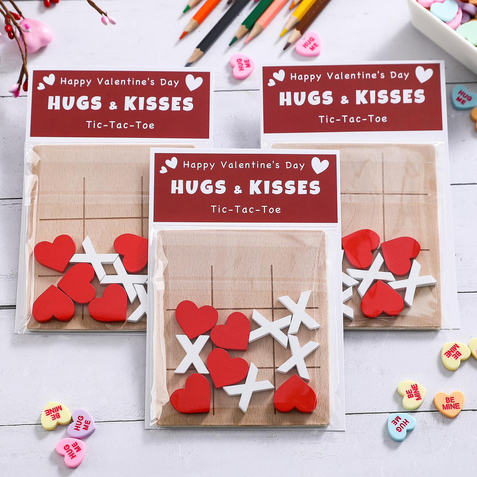 FestalMart valentines cards with wooden tic tac toe for classroom gifting