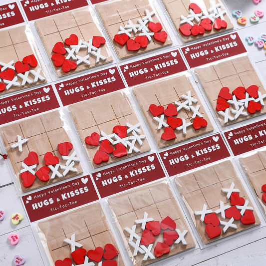 FestalMart valentines tic tac toe set close-up showing premium beech wood