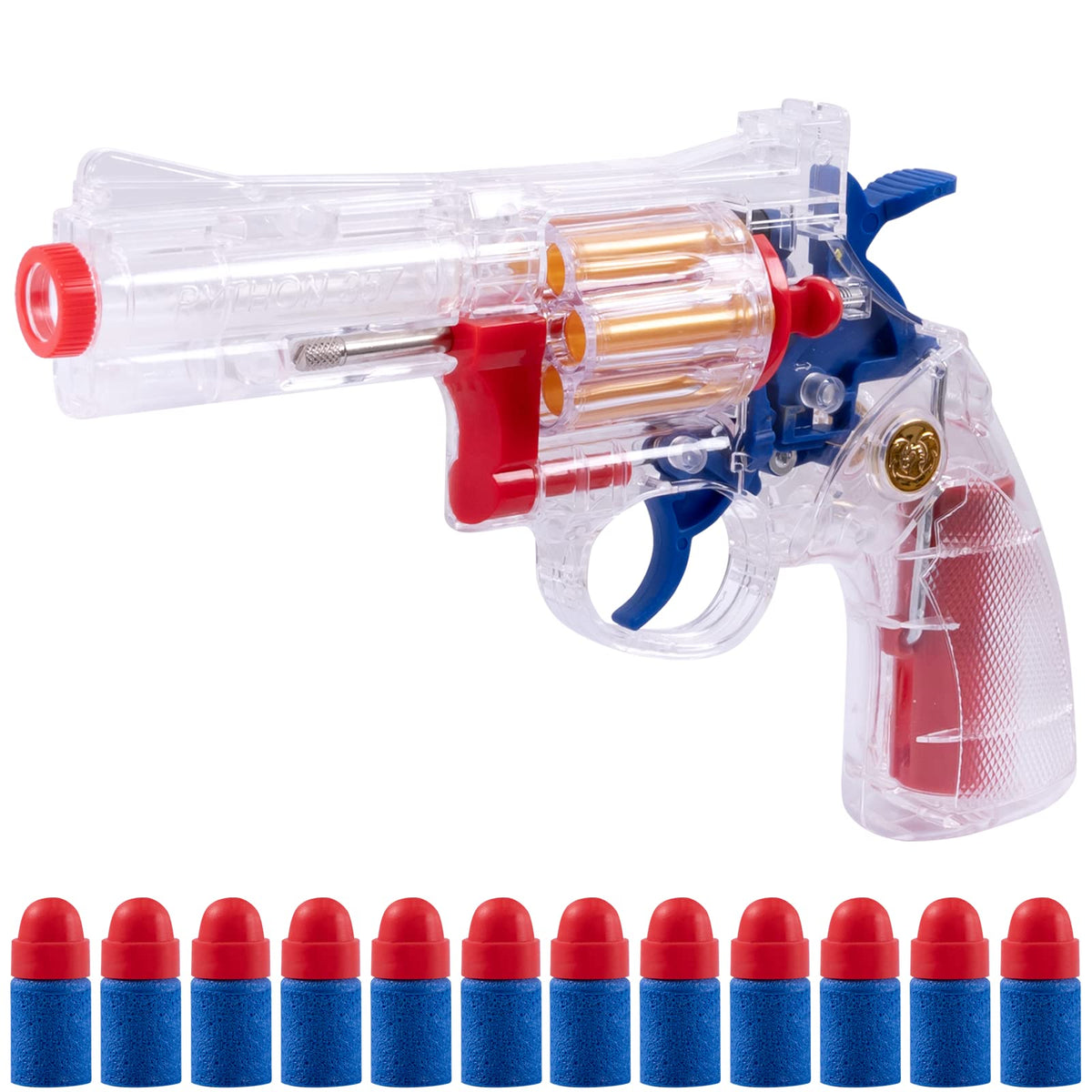 FESVASDEE clear-shell revolver shown in action for engaging play.