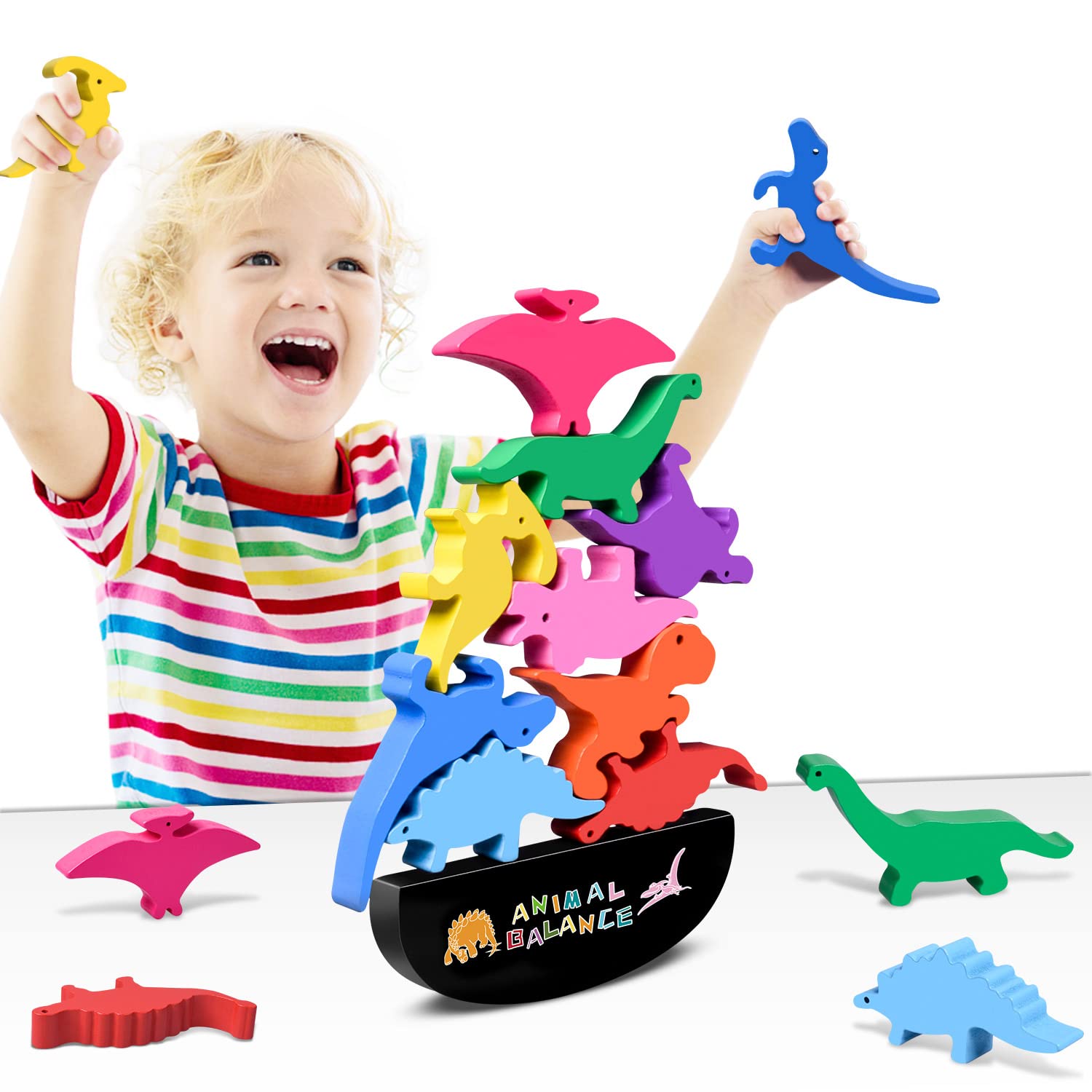 FFTROC dinosaur stacking blocks showcase colorful dinos for imaginative play and early color recognition.