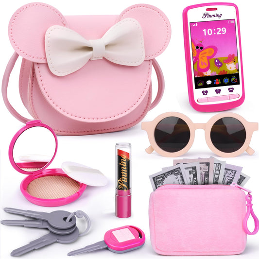 FFTROC pretend play purse set top view shows accessory-packed display for imaginative play.