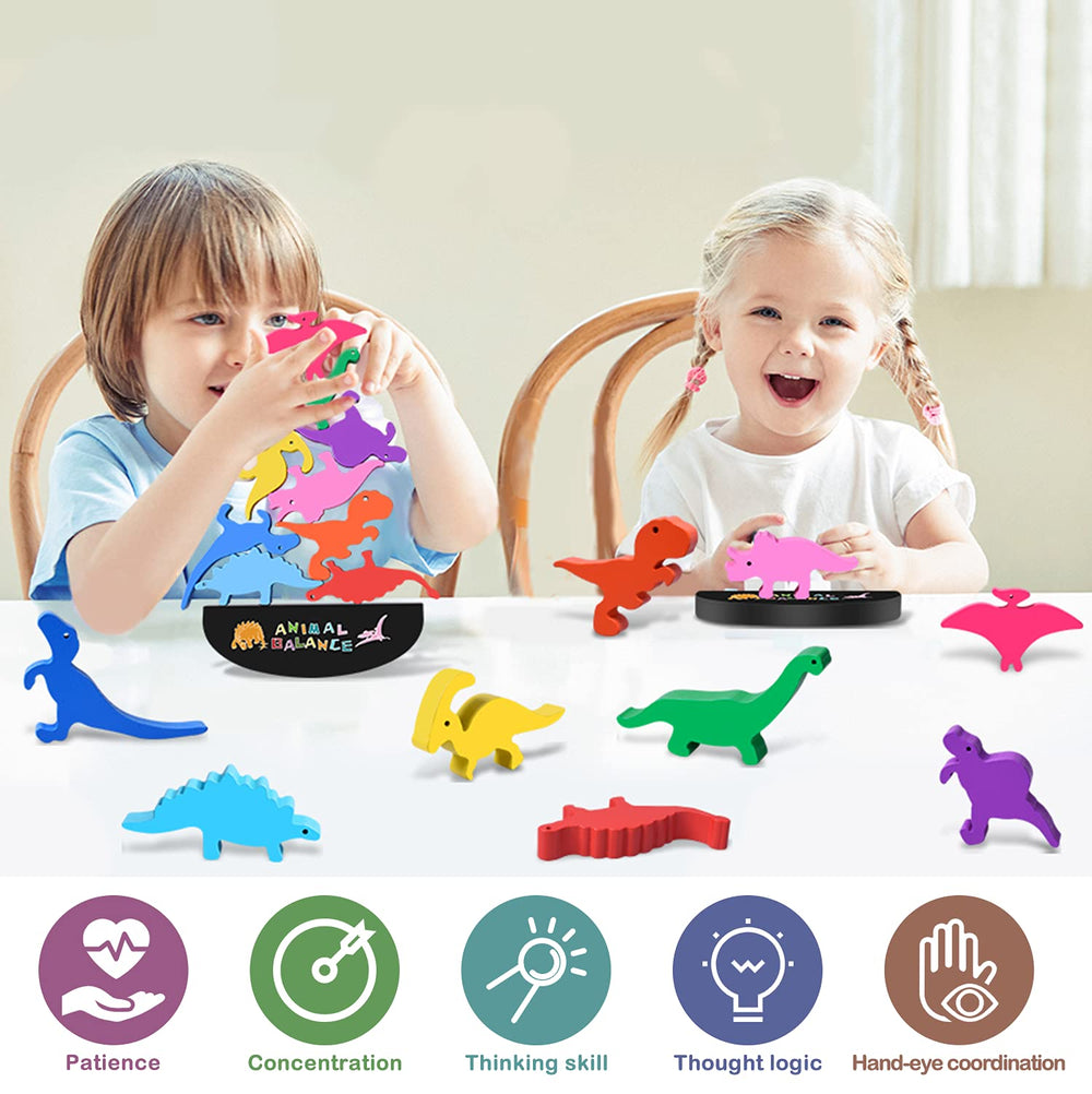 FFTROC wooden dinosaur pieces with a sturdy base support cooperative play and teamwork.